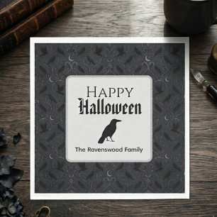 Serviette En Papier Silhouette de corbeau baroque onyx gothique