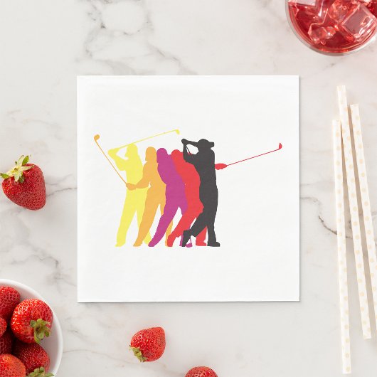 Serviette En Papier Silhouette de golfeur colorée swing de golf