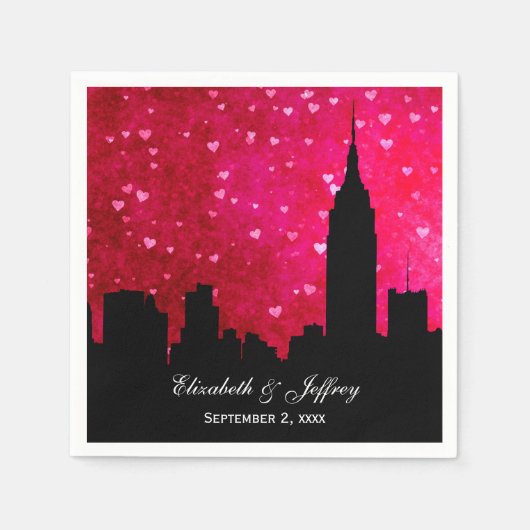 Serviette En Papier Silhouette de la skyline de NYC Rose Chaud Rouge C (Devant)