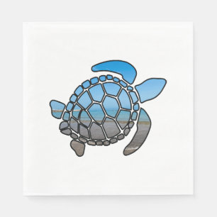 Serviette En Papier Silhouette de la tortue de mer sur les vagues de l