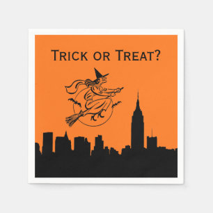 Serviette En Papier Silhouette de la ville de New York Halloween Sorci