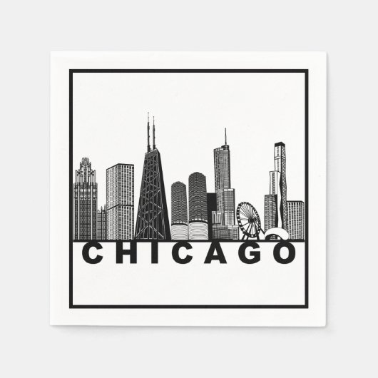 Serviette En Papier Silhouette de l'horizon de Chicago (Devant)