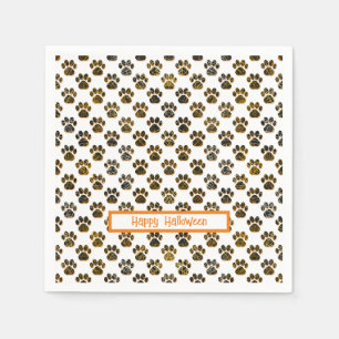 Serviette En Papier Silhouette de Patte d'Animal Halloween Pawty Blanc