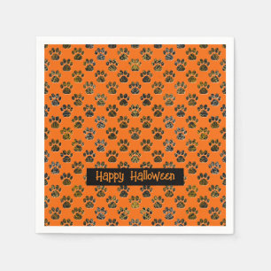Serviette En Papier Silhouette de Patte d'Animal Halloween Pawty Orang