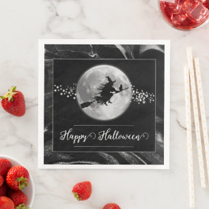 Serviette En Papier Silhouette de sorcière noire Halloween