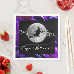 Serviette En Papier Silhouette de sorcière violette Halloween