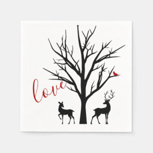 Serviette En Papier Silhouette Deer Couple en hiver amoureux