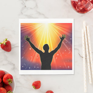Serviette En Papier Silhouette d'homme spirituel levant les bras
