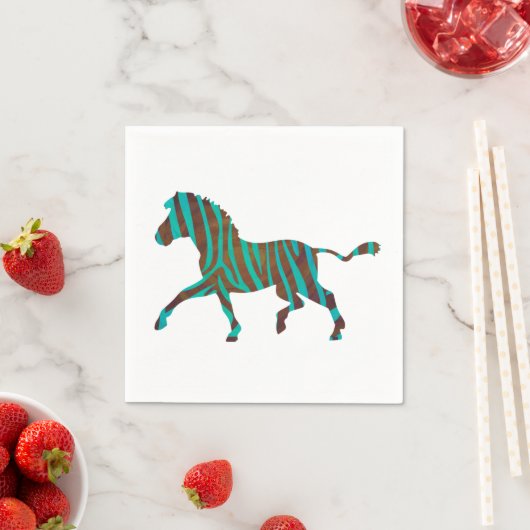 Serviette En Papier Silhouette d'impression Brown et Turquoise Zebra (En situation)