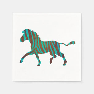 Serviette En Papier Silhouette d'impression Brown et Turquoise Zebra