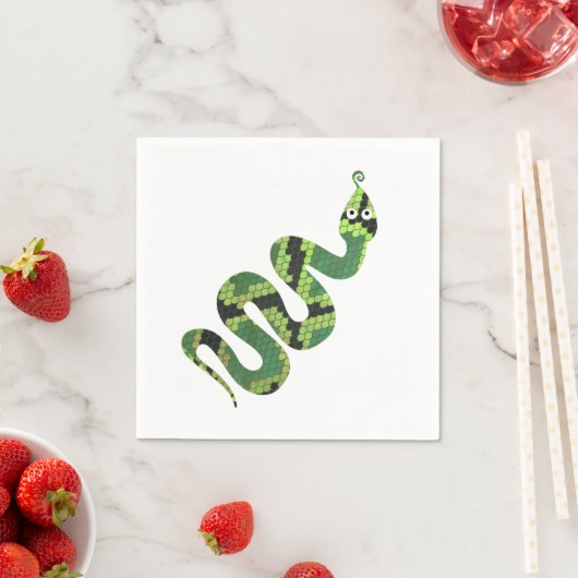Serviette En Papier Silhouette d'impression en noir et vert serpent (En situation)