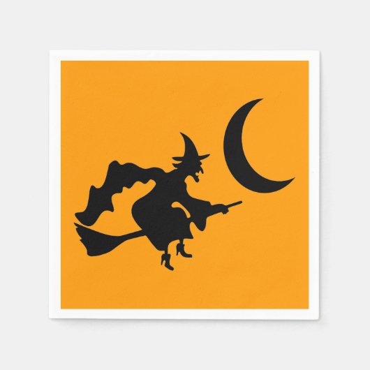 Serviette En Papier Silhouette Halloween Sorcière Volante (Devant)