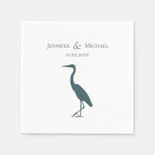 Serviette En Papier silhouette héron bleu turquoise foncé sur mariage 