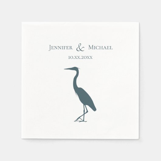 Serviette En Papier silhouette héron bleu turquoise foncé sur mariage (Devant)