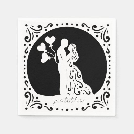 Serviette En Papier Silhouette Mariage Couple Papier blanc serviettes (Devant)