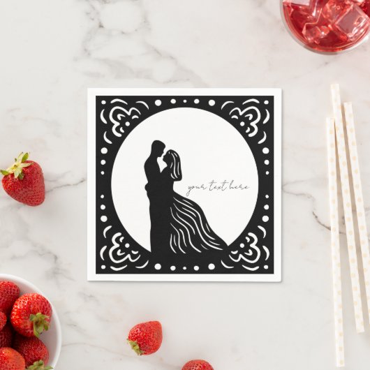 Serviette En Papier Silhouette Mariage Couple Papier noir serviettes (En situation)