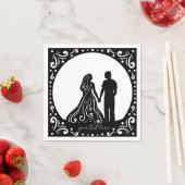 Serviette En Papier Silhouette Mariage Couple Papier noir serviettes (En situation)