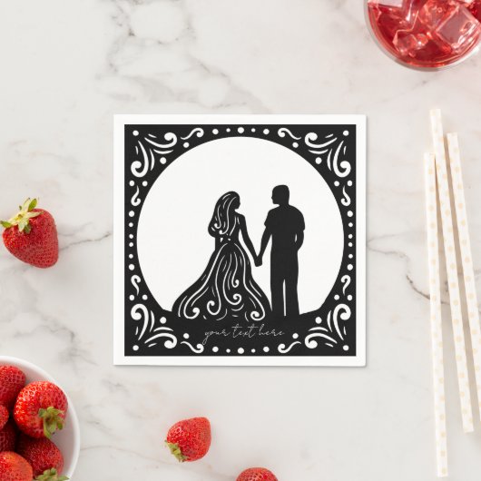Serviette En Papier Silhouette Mariage Couple Papier noir serviettes (En situation)