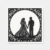Serviette En Papier Silhouette Mariage Couple Papier noir serviettes (Devant)