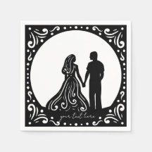 Silhouette Mariage Couple Papier noir serviettes