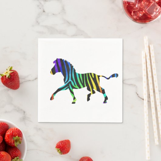 Serviette En Papier Silhouette noir et arc-en-ciel Zebra (En situation)