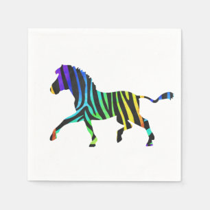Serviette En Papier Silhouette noir et arc-en-ciel Zebra