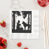 Serviette En Papier Silhouette Noire Rouge Hood Wolf Woods (En situation)