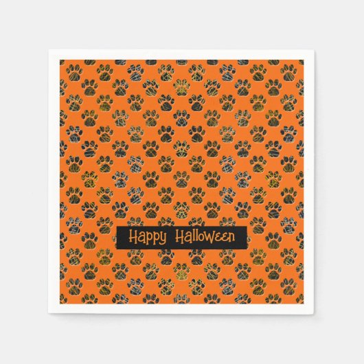 Serviette En Papier Silhouette Paw Animal Halloween Pawty Orange (Devant)
