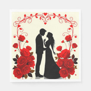 Serviette En Papier Silhouette romantique d'un couple