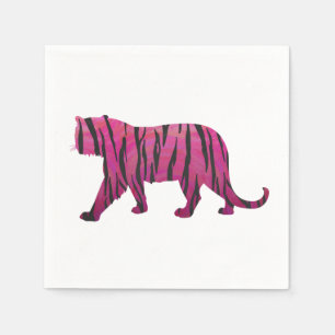 Serviette En Papier Silhouette rose chaud et tigre noir
