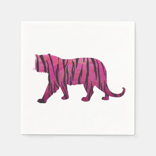 Serviette En Papier Silhouette rose chaud et tigre noir (Devant)