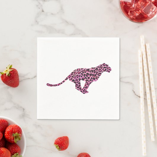 Serviette En Papier Silhouette rose et léopard noir (En situation)