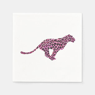 Serviette En Papier Silhouette rose et léopard noir