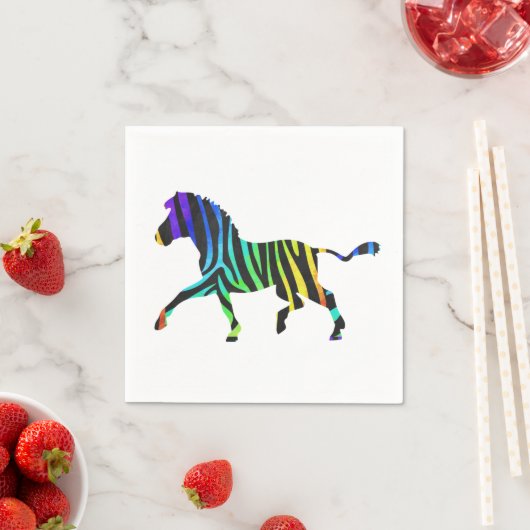 Serviette En Papier Silhouette Zebra noir et arc-en-ciel (En situation)