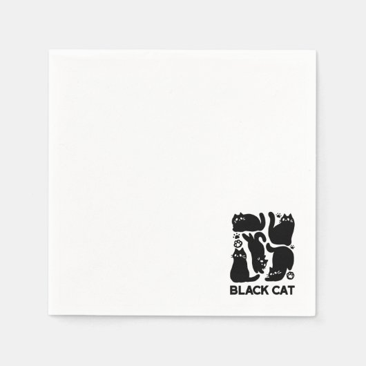 Serviette En Papier Silhouettes de chat noir - Design Feline mignon (Devant)