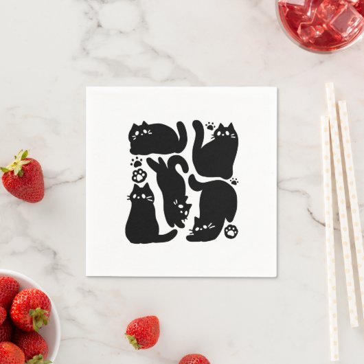 Serviette En Papier Silhouettes de chat noir - Design Feline mignon (En situation)
