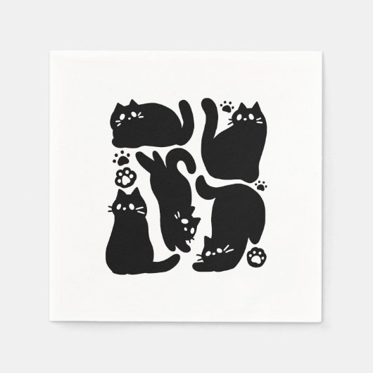 Serviette En Papier Silhouettes de chat noir - Design Feline mignon (Devant)