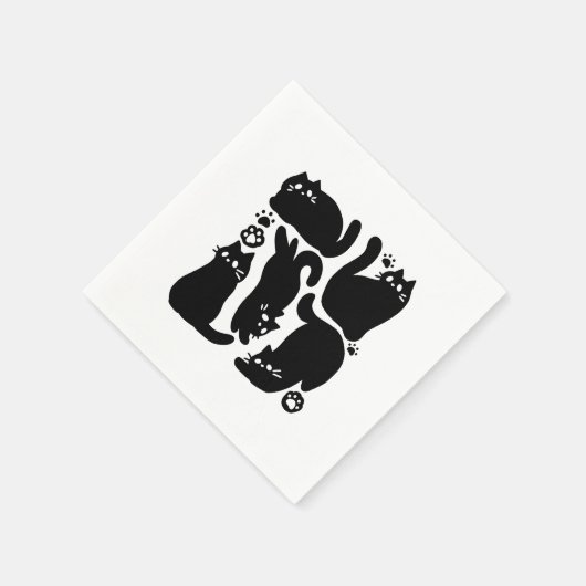 Serviette En Papier Silhouettes de chat noir - Design Feline mignon (Coin)