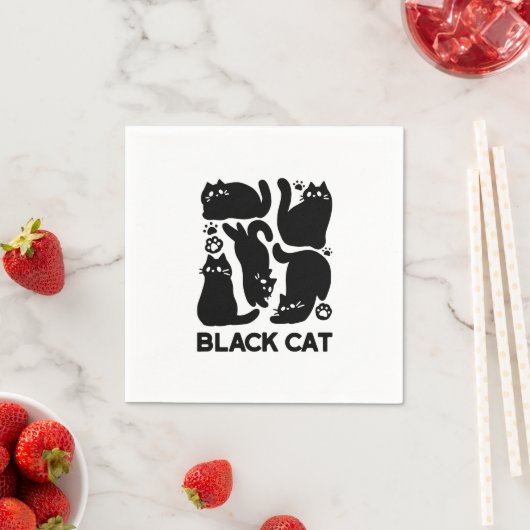 Serviette En Papier Silhouettes de chat noir - Design Feline mignon (En situation)