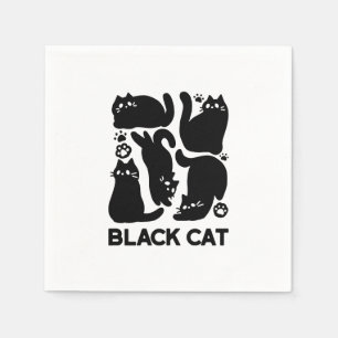 Serviette En Papier Silhouettes de chat noir - Design Feline mignon