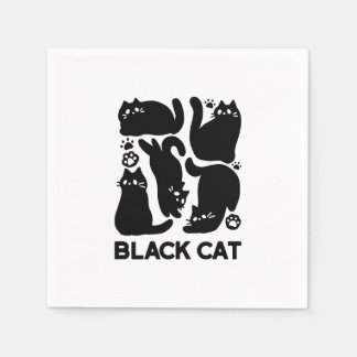 Serviette En Papier Silhouettes de chat noir - Design Feline mignon