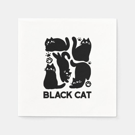 Serviette En Papier Silhouettes de chat noir - Design Feline mignon (Devant)