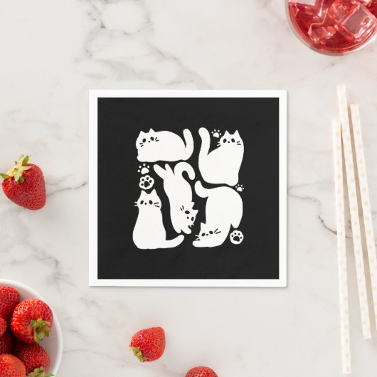 Serviette En Papier Silhouettes de chaton blanc - Design Feline mignon (En situation)