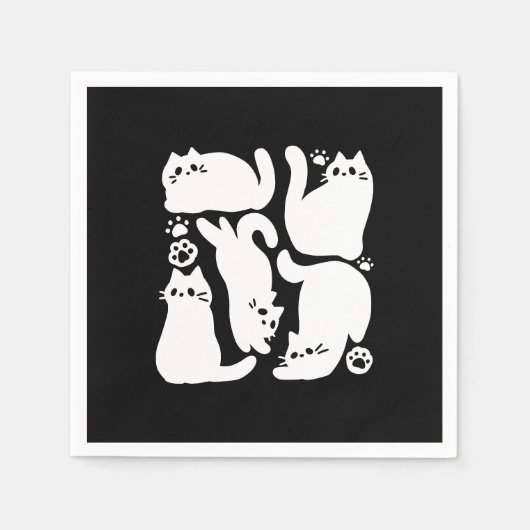 Serviette En Papier Silhouettes de chaton blanc - Design Feline mignon (Devant)
