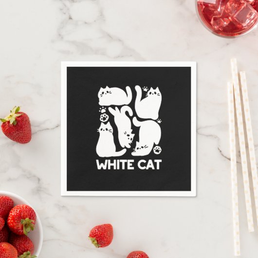 Serviette En Papier Silhouettes de chaton blanc - Design Feline mignon (En situation)