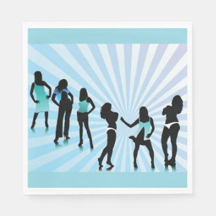 Serviette En Papier Silhouettes de femmes élégantes mode bleu sarcelle