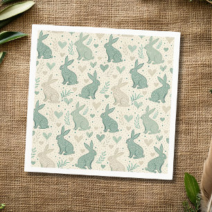 Serviette En Papier Silhouettes de lapin simples et vintage sur fond d