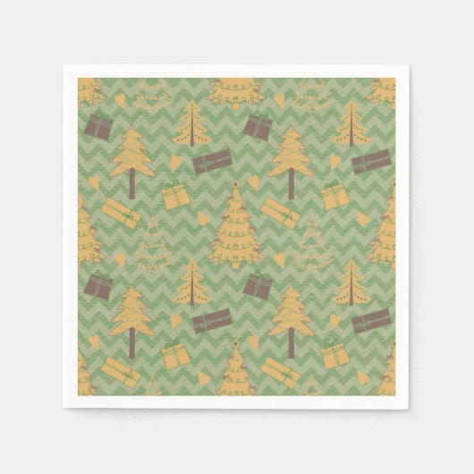 Serviette En Papier Silhouettes de l'arbre et du cadeau de vacances (Devant)