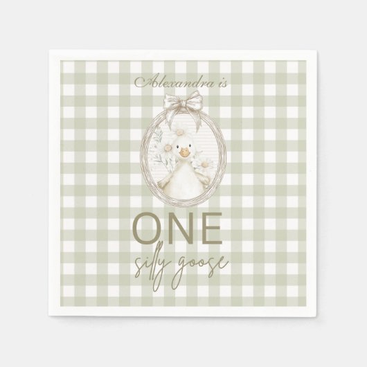Serviette En Papier Silly Goose 1st Birthday Green Gingham (Devant)