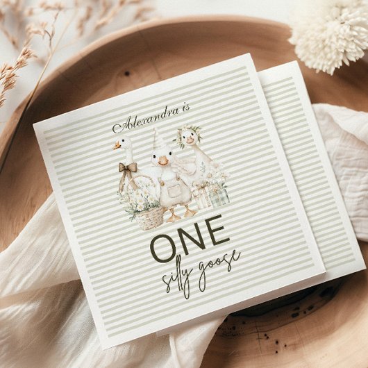 Serviette En Papier Silly Goose 1st Birthday Green Stripes